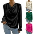 thumbnail image 1 of Qulqfy Ruffle Sleeve Tops Women Satin Black Cowl Neck Dressy Fancy Blouses Women Fall Shirts M, 1 of 9