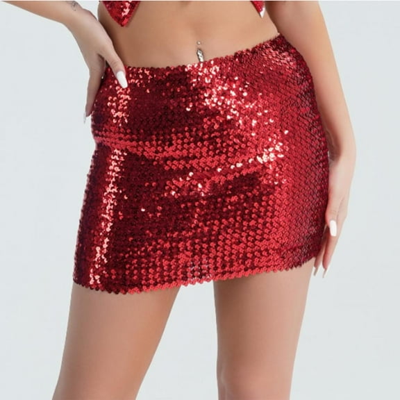 Qulqfy Sequin Skirts for Women Bodycon Mini Pencil Red Trendy Sparkly Dance Fall Short Skirt Womens Skirts