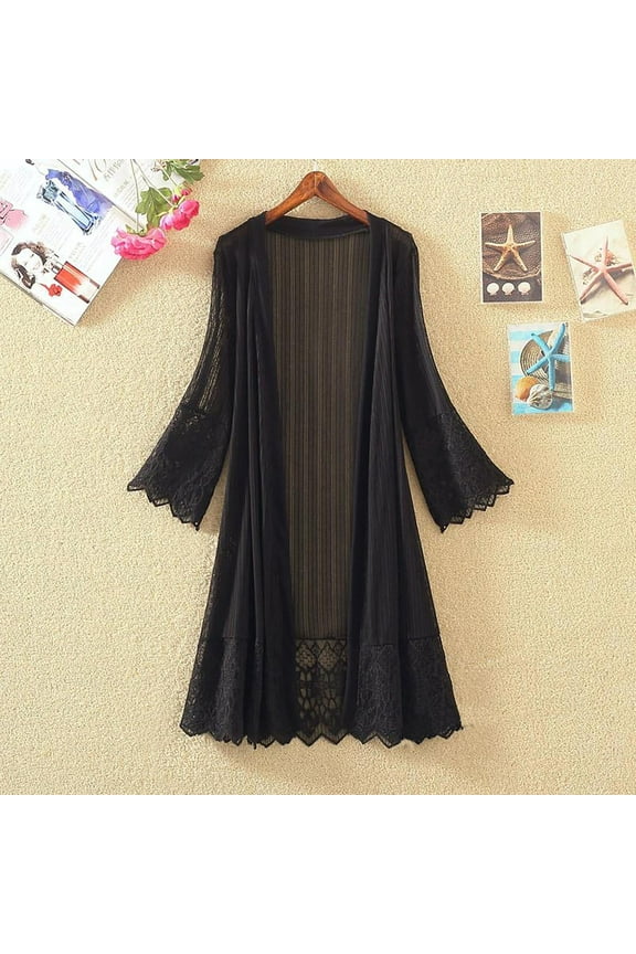 Sheer Duster Cardigan Women Lightweight Open Front Black Long Sleeve Cover Up Lace Womens Fall Tops XL