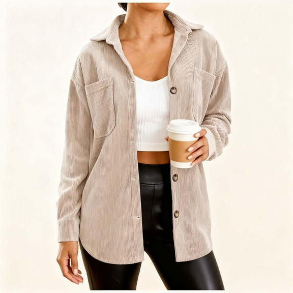 Qulqfy Shirt Jackets for Women Button Down Shirts Collared Winter Casual Comfy Corduroy Fall Tops Women's Button Down Shirts