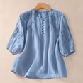 thumbnail image 1 of Qulqfy Shirts for Women Cotton Linen Puff Sleeve Blue Blouse Embroidered Summer Spring Dressy Casual Tops for Women L, 1 of 8