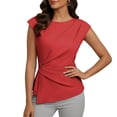 thumbnail image 1 of Qulqfy Short Sleeve Women's Blouses Slim Crew Neck Casual Solid Tunic Spring Summer Trendy Pleat Ladies Tops and Blouses Red M, 1 of 6