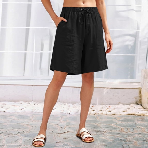 Qulqfy Shorts for Women Summer High Waisted Wide Leg Black Shorts Lounge Beach Vacation Casual Shorts for Women M