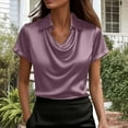 thumbnail image 1 of Qulqfy Silk Blouses for Women Dressy Casual Cowl Neck Red Satin T-Shirt Collared Short Sleeve Shirt Women Tops Trendy S, 1 of 8