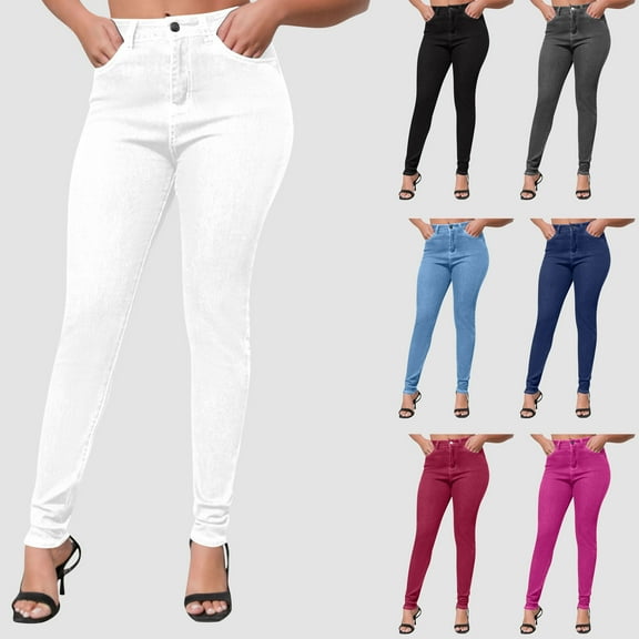Qulqfy Skinny Jeans for Women Stretchy Petite White High Waisted Casual Denim Jeans Ladies Pants S