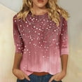 thumbnail image 1 of Qulqfy Slim Fit Ladies Tops and Blouses 3/4 Length Sleeve Graphic Casual Scoop Neck Dressy Work Tunic Fall Pleat Women Tops Pink 3XL, 1 of 5