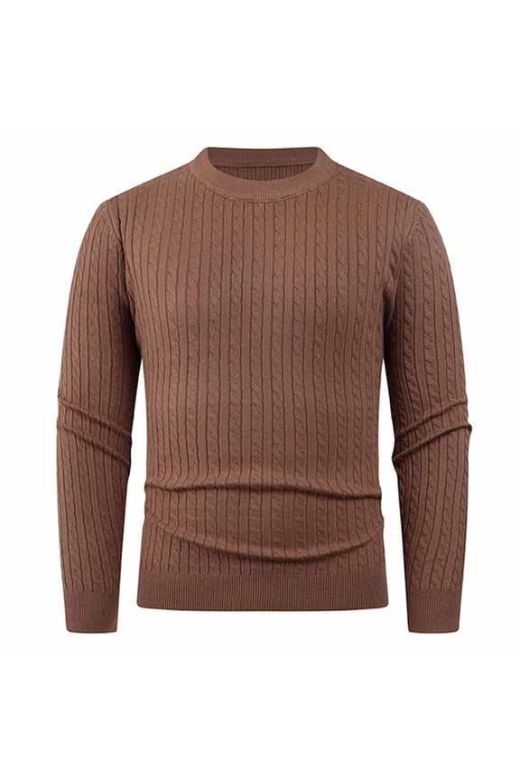 Slim Fit Mens Sweaters Casual Pure Brown Cable Knit Stretchy Fall Long Sleeve Crew Neck Winter Sweater Plus Size Men's Shirts 3XL