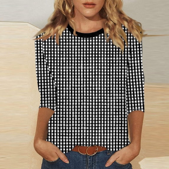 Qulqfy Slim Fit T Shirts for Women 3/4 Length Sleeve Scoop Neck Causal Tunic Raglan Basics Vacation Women Summer Tops L