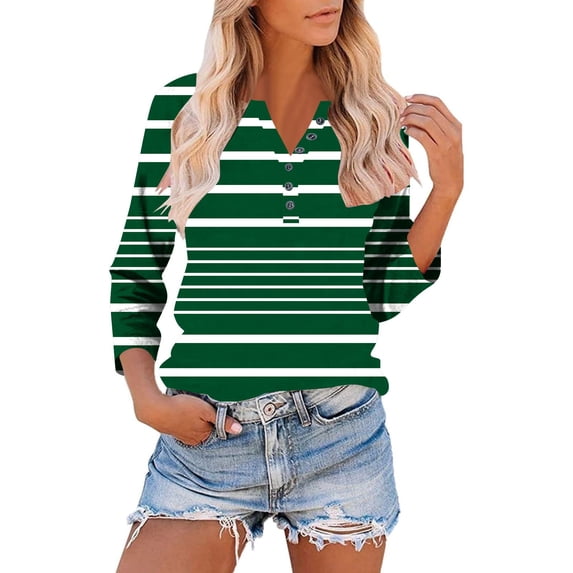 Qulqfy Slim Fit T Shirts for Women V-Neck Causal Tunic 3/4 Length Sleeve Basics Button Vacation Raglan Womens Summer Tops 2XL