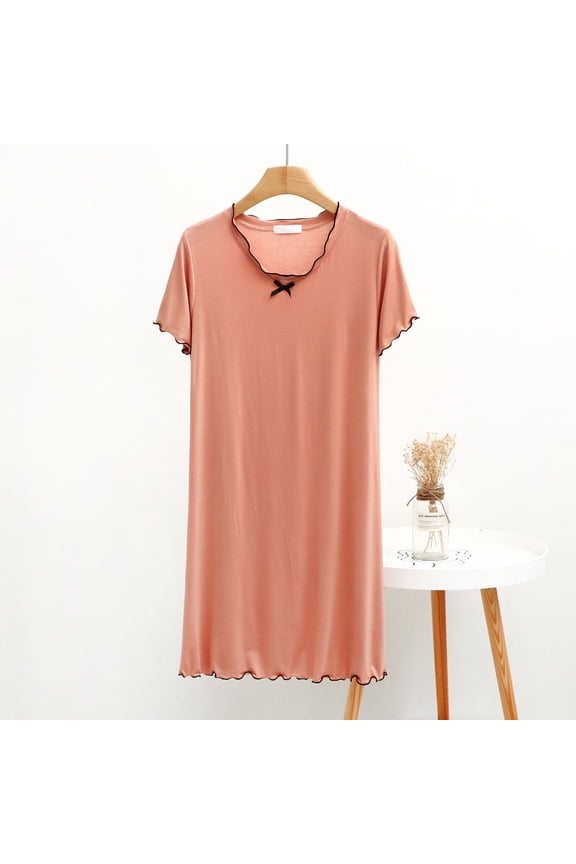 Soft Robe for Women Orange Silk Pure Short Sleeve Casual Ruffle Trim Modal Sleepwear Womens Pajamas XXL