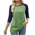 thumbnail image 1 of Qulqfy Spring Tops for Women Plus Size 3/4 Sleeve Raglan Shirts Crew Neck Tunic Color Block Fall Tops Blouses for Women L, 1 of 4