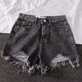 thumbnail image 1 of Qulqfy Stretchy Denim Shorts Low Rise Casual Wide-Leg Y2k Outfits Summer Frayed Hem Ripped Distressed Mini Womens Jean Shorts, 1 of 5