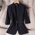thumbnail image 1 of Qulqfy Striped Blazers Women Business Casual Lightweight Black 3/4 Sleeve Blazer Rolled Women's Tunic Suit Jackets S, 1 of 4