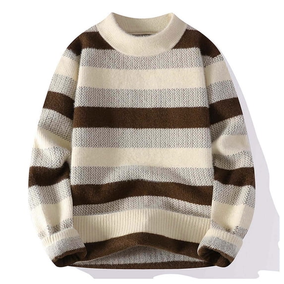 Qulqfy Striped Men Sweater Pullover Yellow Casual Knit Crew Neck Stretchy Long Sleeve Fall Winter Sweater Men Shirts XXL