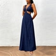 thumbnail image 1 of Qulqfy Wedding Guest Summer Dresses for Women 2026 Boho Navy Casual Maxi Sleeveless Flowy Plain Corset V-Neck Cutout Beach Long Dresses L, 1 of 7