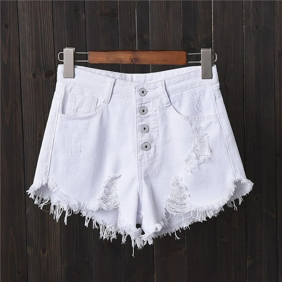 Qulqfy Summer Shorts Women Denim White Wide Leg High Waisted Jeans Plus Size Ripped Distressed Shorts for Women XXL