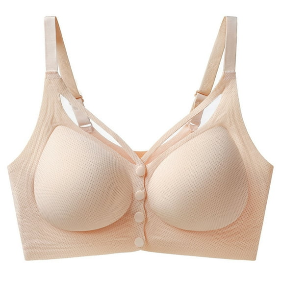 Qulqfy Support Bra for Women Beige Push Up Front Closure Wireless Plus Size Full Coverage Padded Bras Tshirt Bra L