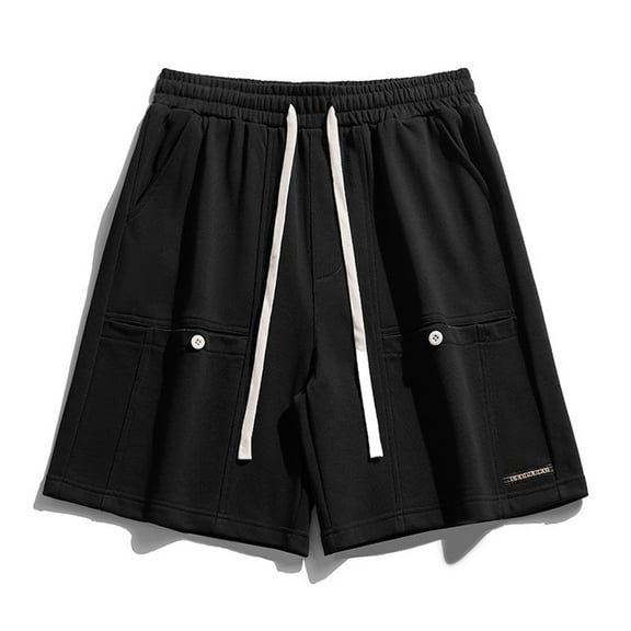Qulqfy Sweat Shorts Men Black Beach Vacation Big & Tall Shorts Multi-Pockets Elastic Waist Drawstring Shorts Men's Workout Shorts L