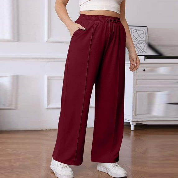 Qulqfy Sweatpants Women Red Track Workout Plus Size Sweat Pants Uncuffed Wide Leg Elastic Waist Pants for Women