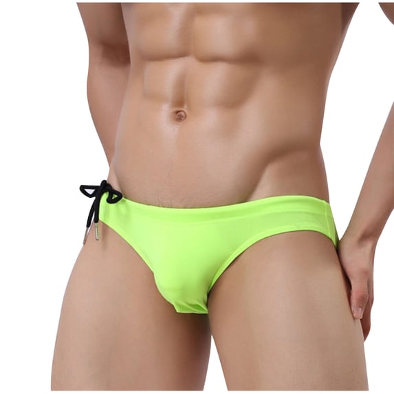 Qulqfy Swim Trunks Men Low Rise Quick Dry Briefs Swim Shorts Stretch Drawstring Beach Vacation Shorts Mens Bathing Suit S
