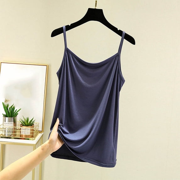 Qulqfy Tank Tops Camisole Plus Size Crew Neck Solid Sexy Loose Spaghetti Straps Blue Womens Spring Tops