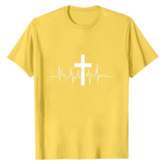 Qulqfy Tee Shirts Mens Yellow Graphic Christian Easter Shirts Summer Spring Crew Neck Tees Mens Fishing Shirts S