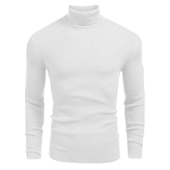 Qulqfy Thick Men Sweater Slim Fit Ribbed Knit Basic White Fall Long Sleeve Turtleneck Winter Casual Sweater Men Shirts XXL