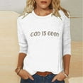 thumbnail image 1 of Qulqfy Tops for Women Spring Plus Size 3/4 Length Sleeve Shirts Casual Letter Print Fall Crew Neck Tops Blouses for Women 3XL, 1 of 4