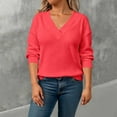 thumbnail image 1 of Qulqfy Trendy Tops for Women 2026 Waffle Knit Plus Size Red V Neck Tunic Shirts Spring Long Sleeve Fall Shirts Cute Going Out Tops for Women XL, 1 of 9