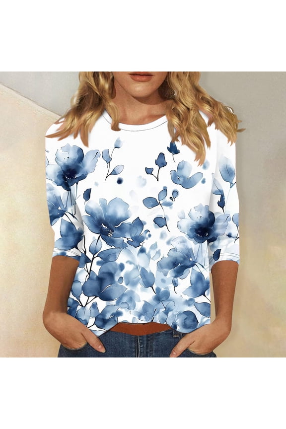 Tunic Womens T Shirts Causal Crew neck Loose-Fitting 3/4 Length Sleeve Vintage Raglan Basics Vacation Women Summer Tops M