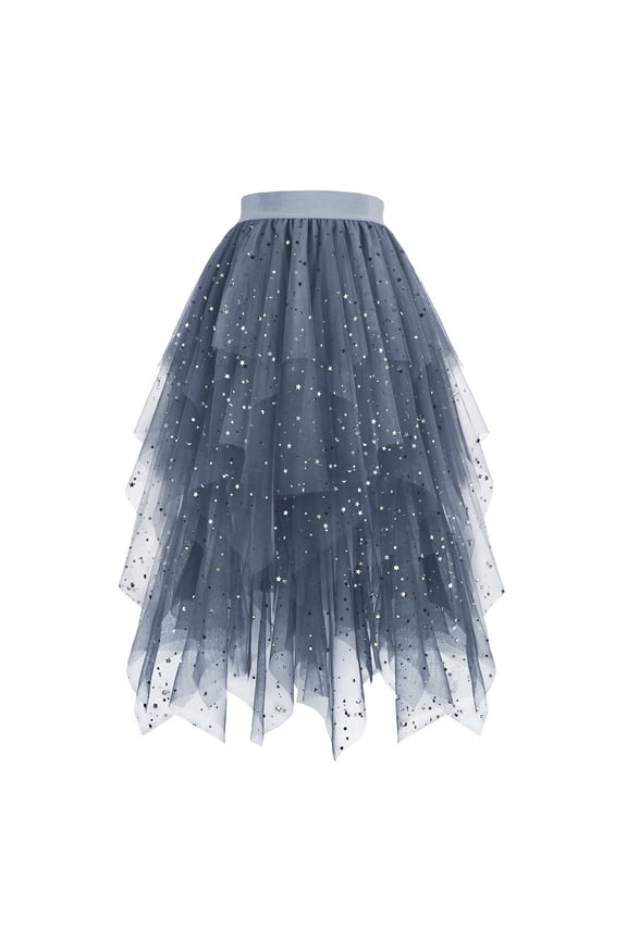 Tutu Skirts for Women A-Line Tulle Midi Blue Tiered Flowy Ruffle Dance Fall Short Skirt Womens Skirts S