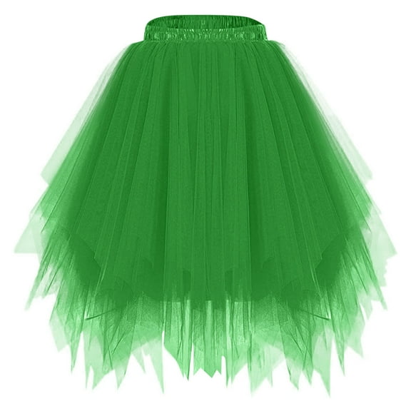 Qulqfy Tutu Skirts for Women Mini Tulle A Line Green Flowy Ballet Petticoat Bubble Fall Short Skirt Women's Skirts