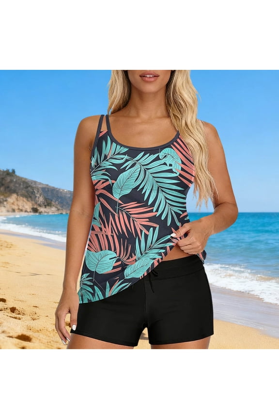 Two Piece Womens Summer Tankini Bathing Suits Tummy Control Slimming Ruched Modest Beach Mint Green High Waisted with Sporty Pockets Swim Shorts S