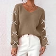 thumbnail image 1 of Qulqfy V Neck Women Sweaters Pullover Knit Yellow Long Sleeve with Bows Fashion Tops Fall Sweaters for Women 2025 S, 1 of 5