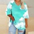 thumbnail image 1 of Qulqfy V-Neck Womens Graphic T Shirts Loose-Fitting 3/4 Length Sleeve Causal Plus Size Tunic Vacation Basics Going Out Tops for Women M, 1 of 5