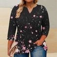 thumbnail image 1 of Qulqfy V-Neck Womens Graphic T Shirts Loose-Fitting Causal Plus Size 3/4 Length Sleeve Tunic Basics Vacation Going Out Tops for Women L, 1 of 5