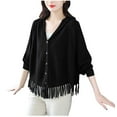 thumbnail image 1 of Qulqfy V Neck Womens Sweaters Cardigan Knit Wool Black Fringe Button Down Long Sleeve Petite Shirts Fall Sweaters Women Free, 1 of 2