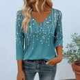 thumbnail image 1 of Qulqfy V-Neck Womens T Shirts 3/4 Length Sleeve Causal Relaxed Fit Tunic Vacation Basics Summer Tops for Women L, 1 of 5