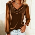 thumbnail image 1 of Qulqfy Velvet Tops for Women Trendy Cowl Neck Long Sleeve Mesh Bronze Shirts Tunic Elegant Blouses Spring Tops for Women XL, 1 of 8