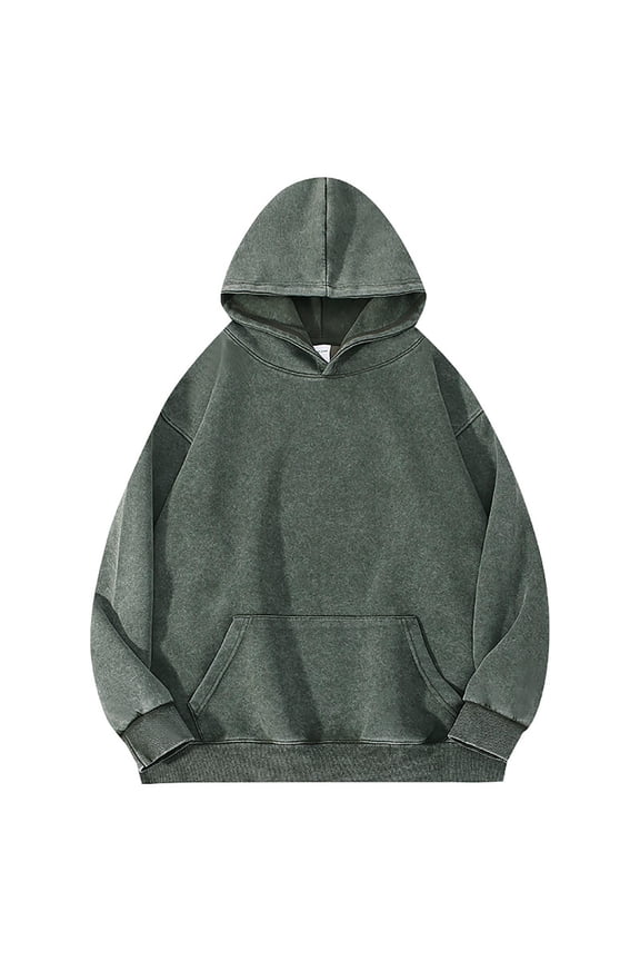 Vintage Men's Hoodies Pullover Cotton Green Raglan Long Sleeve Washed Hooded Sweatshirts with Kanga Pocket Sweatshirt for Men S