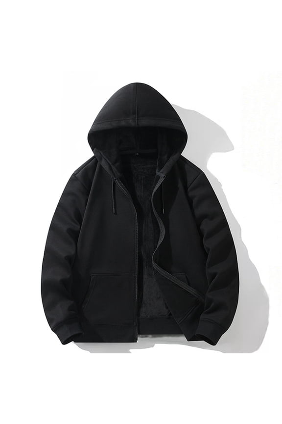 Warm Hoodies for Men Black Cotton Zip Front Fleece Hooded Long Sleeve Casual Sweatshirts Men's Hoodies & Sweatshirts 5XL