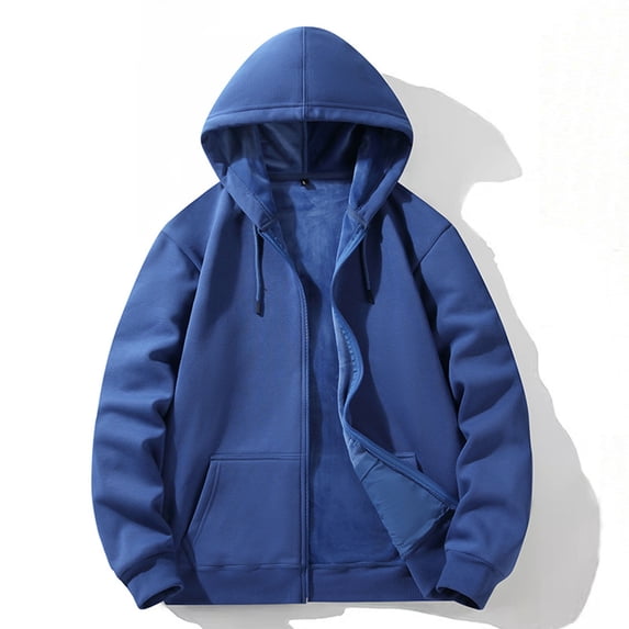 Qulqfy Warm Men's Hoodies Fleece Zip Front Blue Cotton Long Sleeve Fall Casual Winter Hooded Sweatshirts Mens Jackets 5XL
