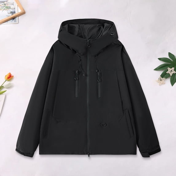Qulqfy Waterproof Mens Fall Jackets Black Running Lightweight Travel Hooded Outdoor Windbreaker Mens Rain Coat S