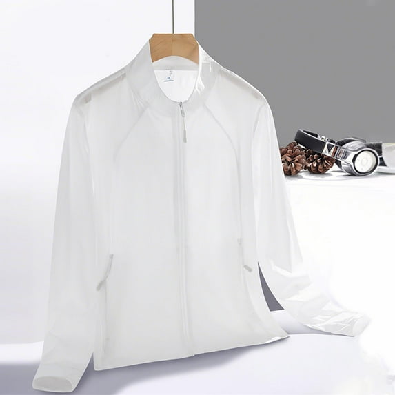 Qulqfy White Jackets Women Lightweight Sun Protection UPF 50+ Zip Up Nylon Jackets Womens Athletic Tops 3XL