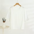 thumbnail image 1 of Qulqfy White Shirts Women Cute Crew Neck 3/4 Sleeve Shirts Drawstring Plain Women Petite Tops M, 1 of 3