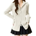 thumbnail image 1 of Qulqfy White Womens Cardigan Sweaters Long Sleeve Zip Up Knit Petite Lapel Collar Shirts Lightweight Sweaters for Women Free, 1 of 3