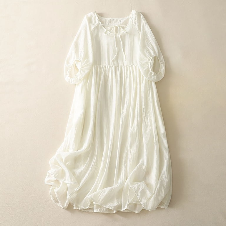 Qulqfy White Womens Dress Puff 3/4 Sleeve Casual Mini Tie Neck High Waist Babydoll Dresses Womens Fall Dresses XXL - Walmart.com Qulqfy White Womens Dress Puff 3/4 Sleeve Casual Mini Tie Neck High Waist Babydoll Dresses Womens Fall Dresses XXL - Walmart.com