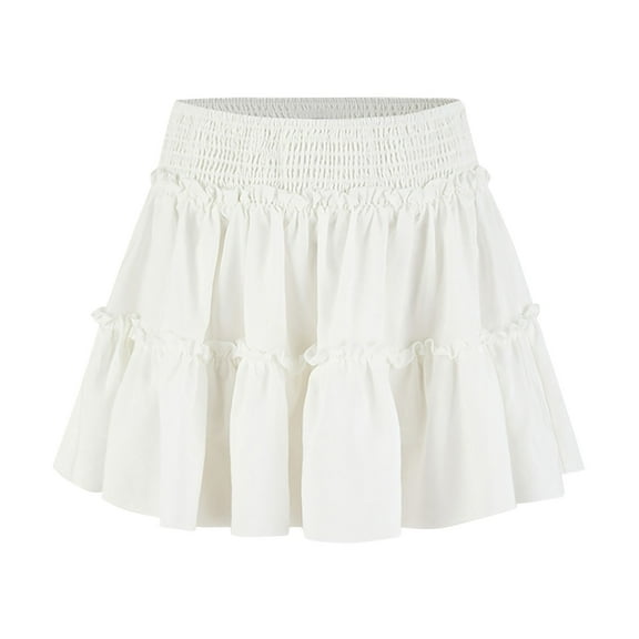 Qulqfy White Womens Skirts Ruffle Mini A Line Fall Tennis Elastic Waist Flowy Short Skirt Skirts for Women S
