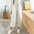 thumbnail image 1 of Qulqfy Wide Leg Pants for Women High Waist Casual Drawstring Solid Ankle White Loose Pants S, 1 of 4