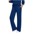 thumbnail image 1 of Qulqfy Wide Leg Womens Pants High Waisted Baggy Blue Ribbed Lounge Drawstring Casual Soft Pants Going Out Outfits for Women L, 1 of 7